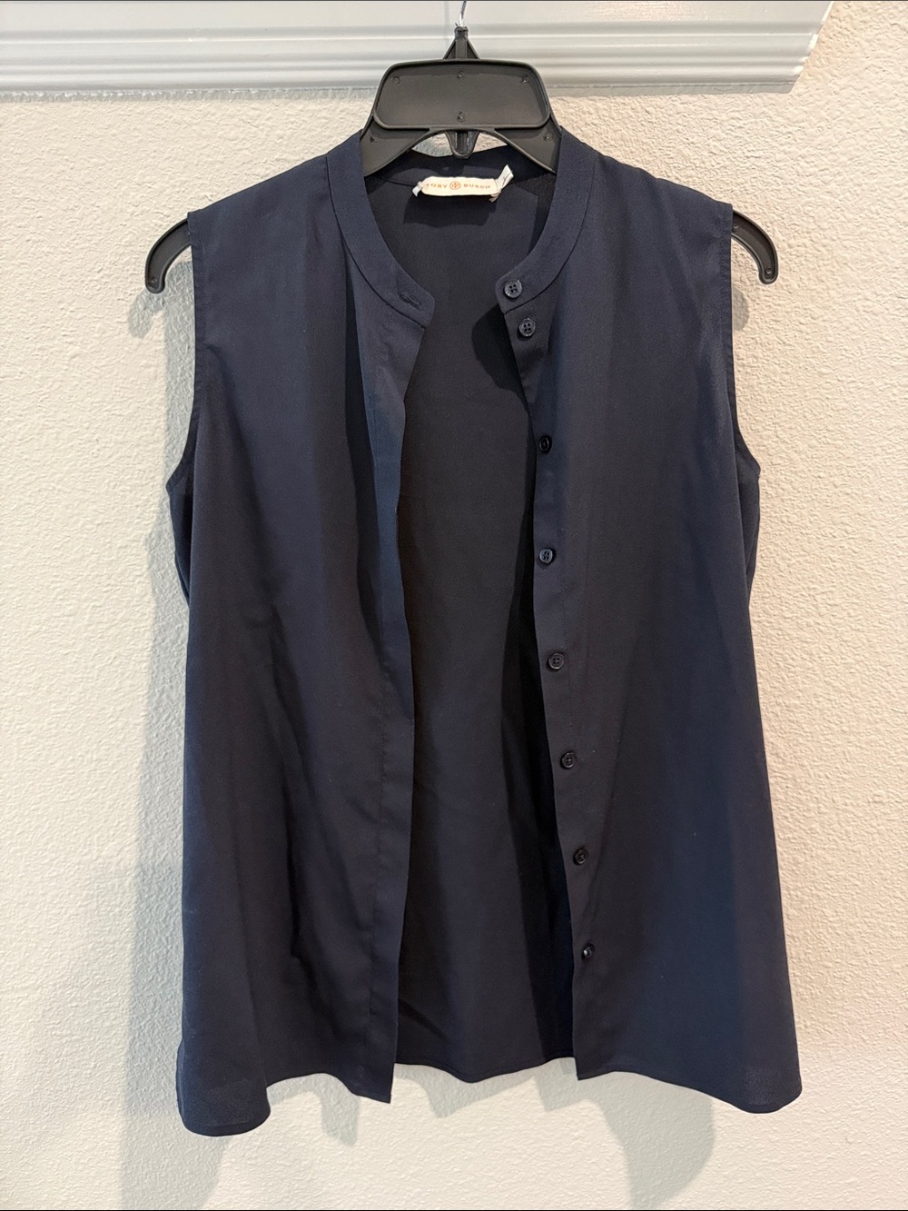 Tory Burch Navy Sleeveless Button-Down Shirt
